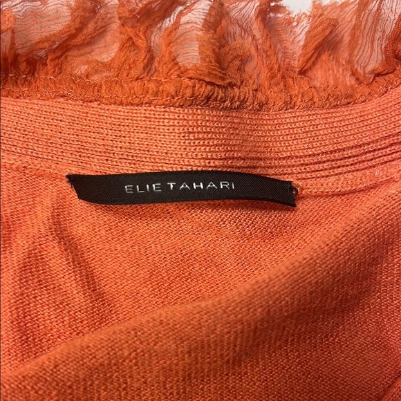 Elie Tahari Coral Orange Ruffled 3/4 Sleeve Blouse Size XS Cashmere COTTAGECORE - Picture 4 of 8